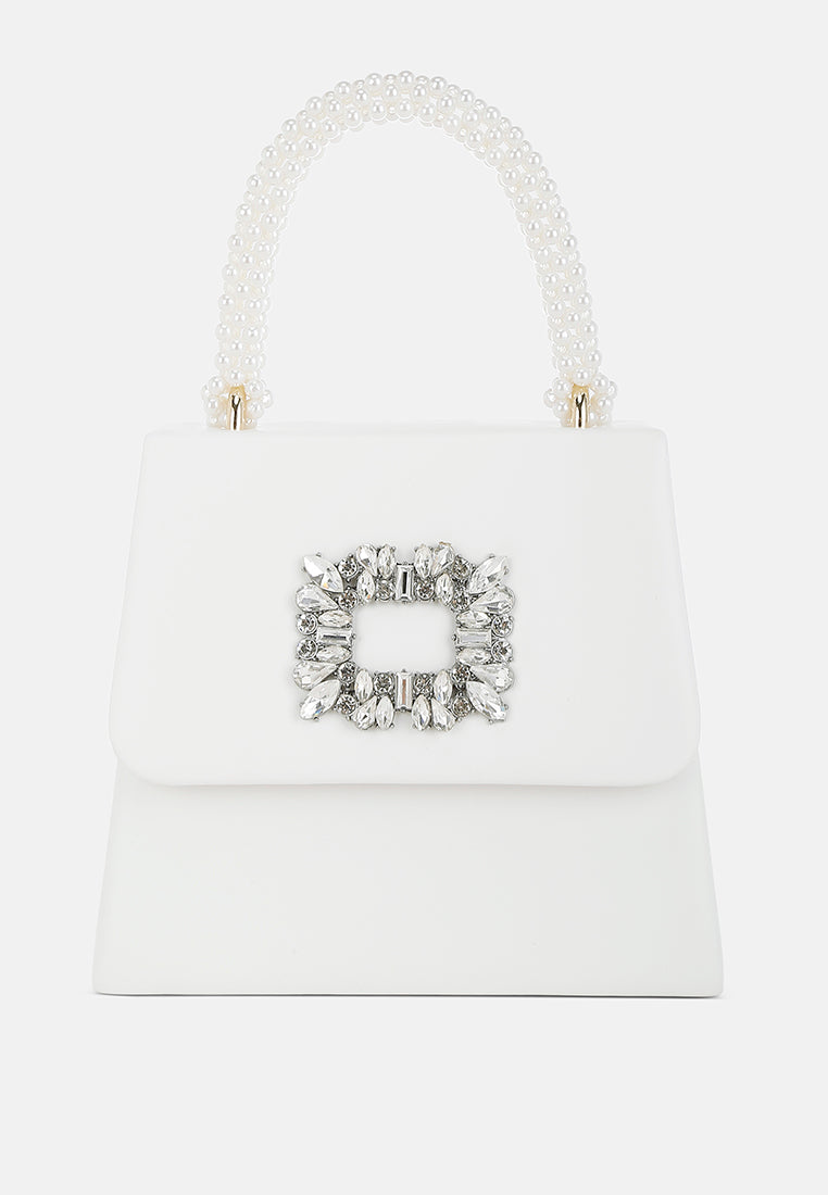 pearl top-handle diamante brooch bag by ruw#color_white