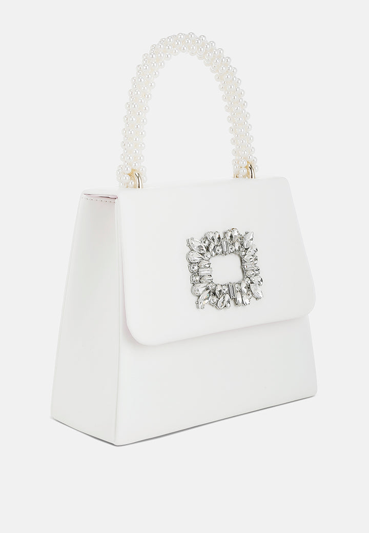 pearl top-handle diamante brooch bag by ruw#color_white