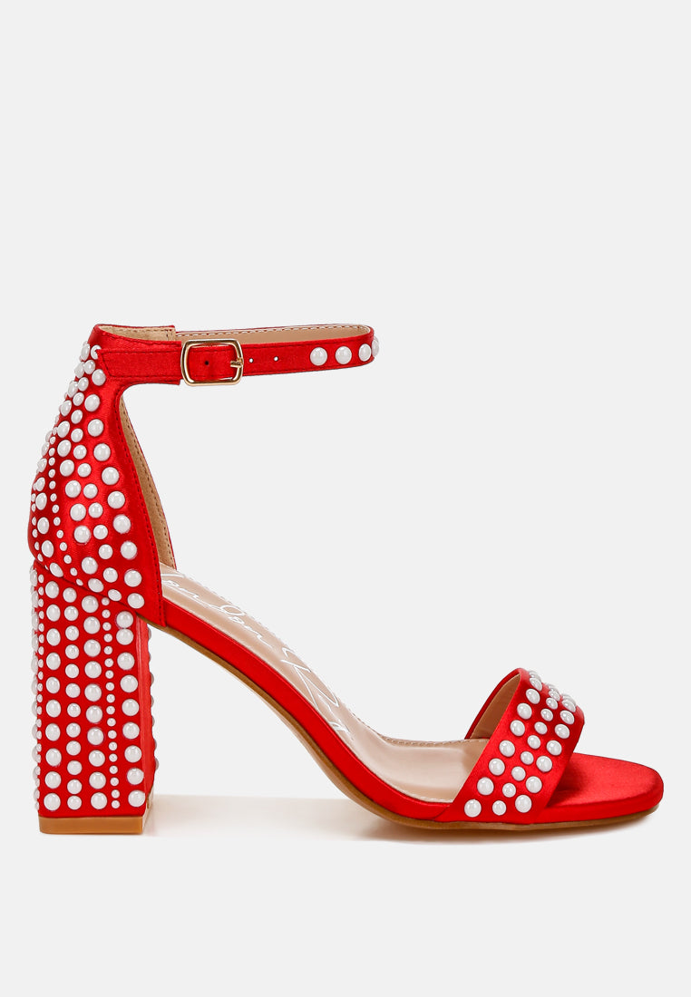 pearls embellished satin sandals by ruw#color_red