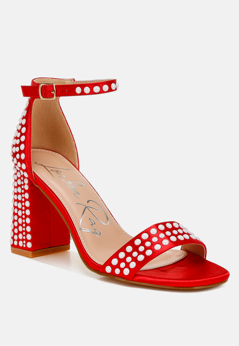 pearls embellished satin sandals by ruw#color_red