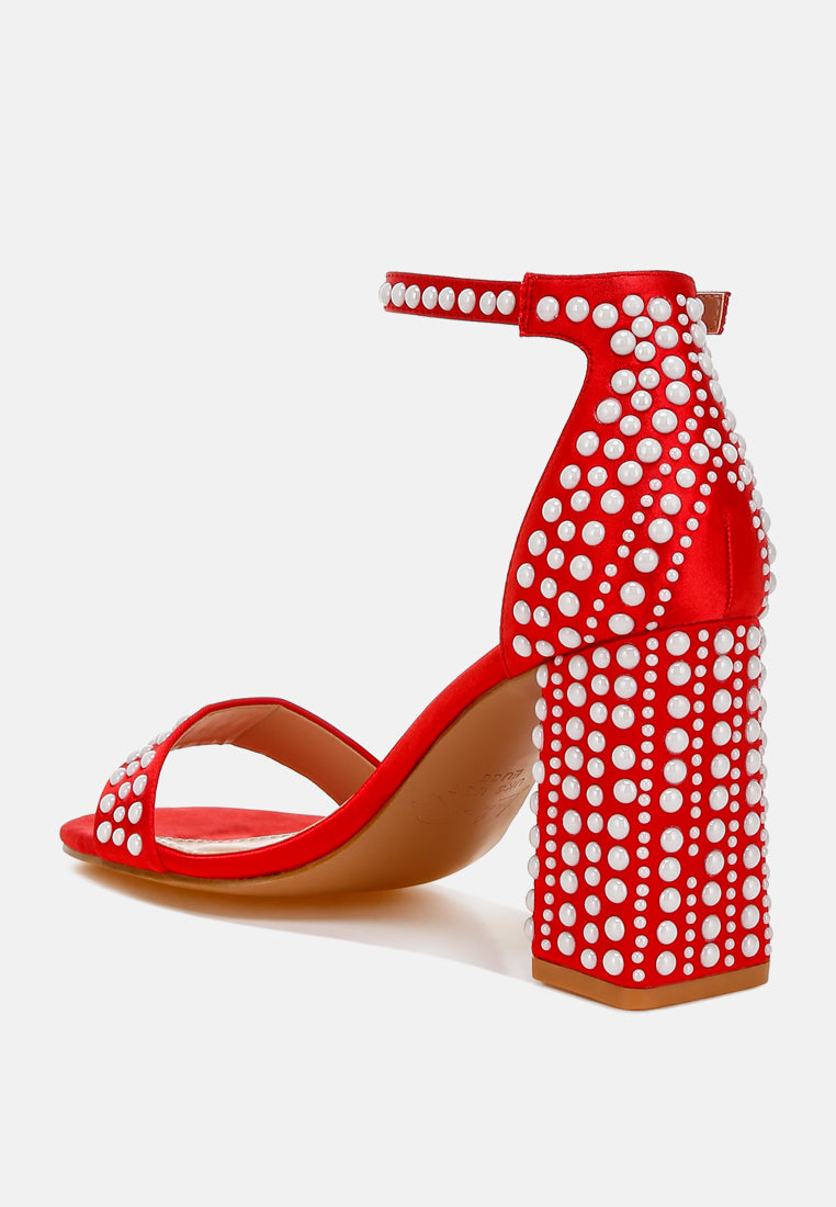 pearls embellished satin sandals by ruw#color_red