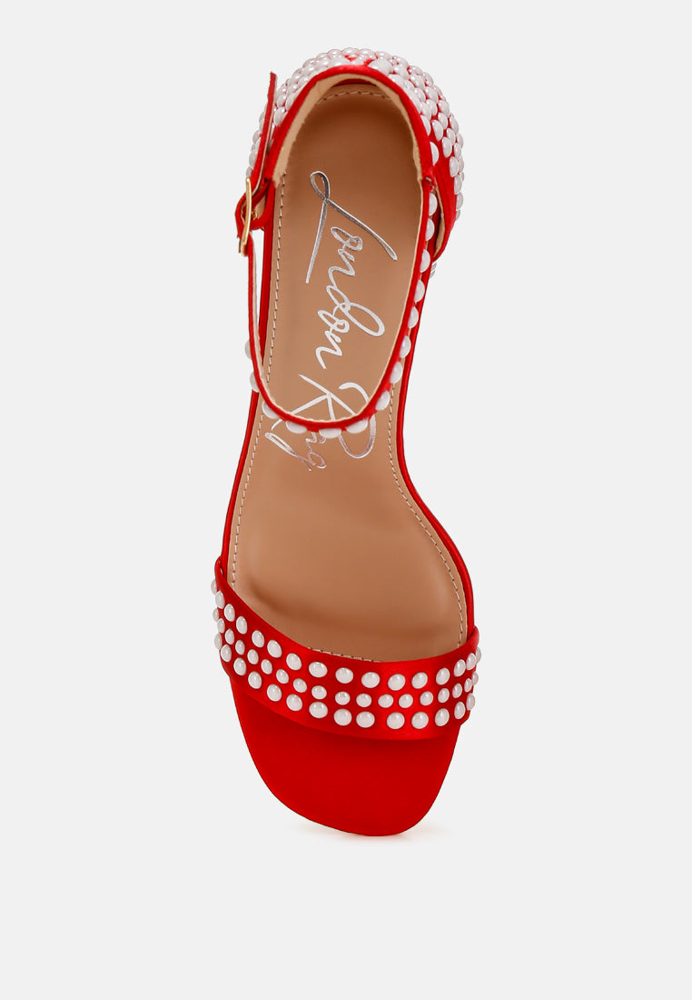 pearls embellished satin sandals by ruw#color_red