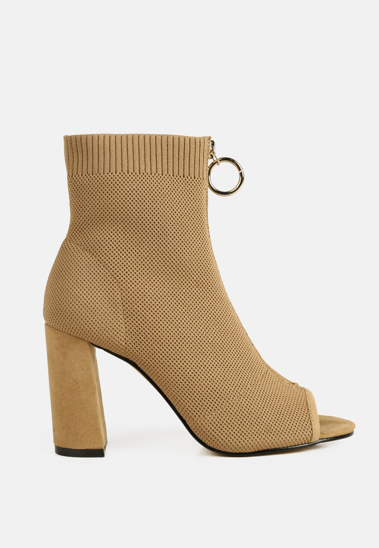 floarea knitted peep toe block heel sandals#color_nude