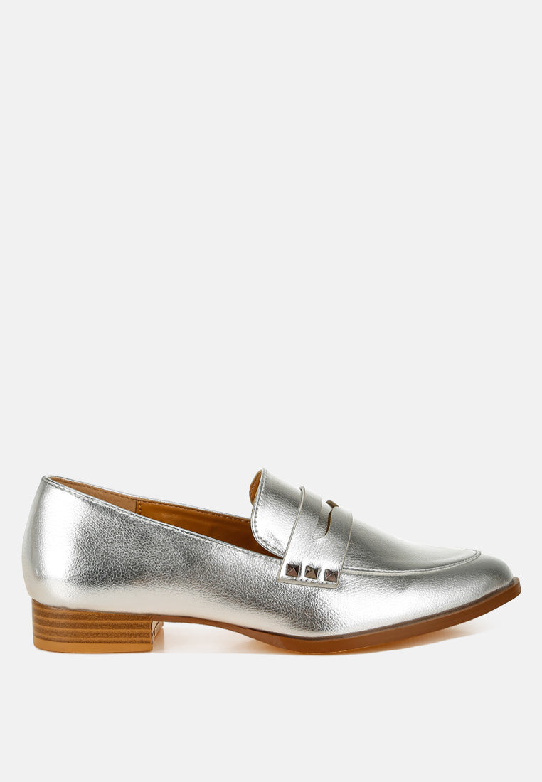 potania penny strap metallic loafers
#color_silver