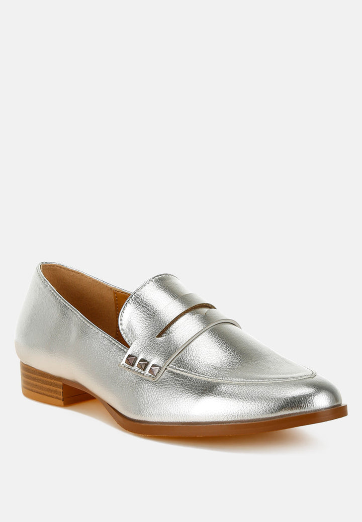 potania penny strap metallic loafers
#color_silver