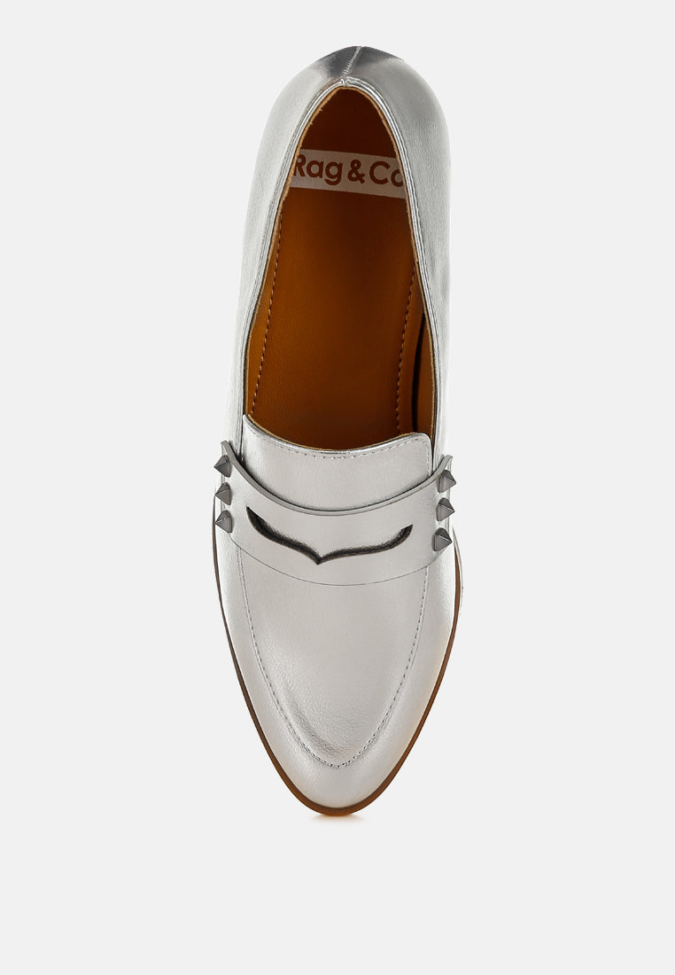 potania penny strap metallic loafers
#color_silver