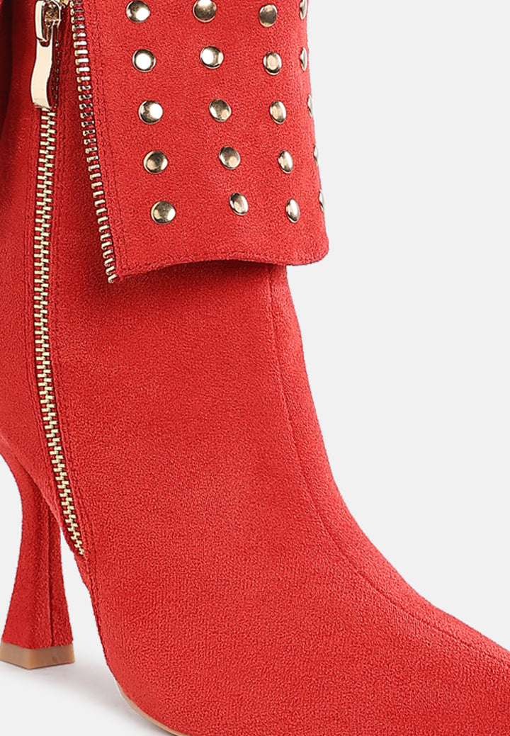stud embellished foldover boots by ruw#color_red