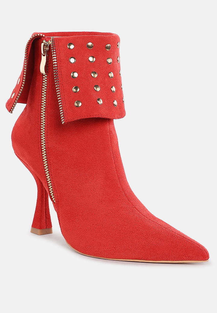 stud embellished foldover boots by ruw#color_red