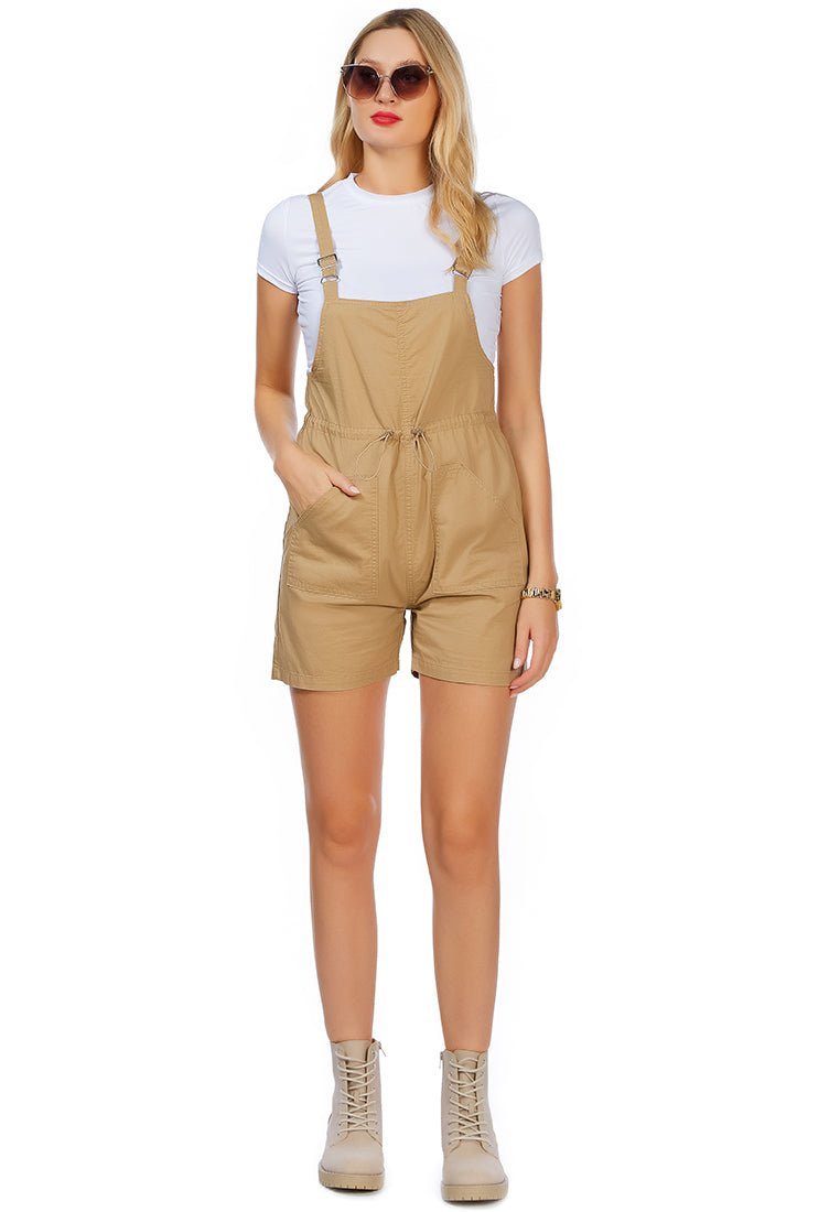 pinafore strap drawstring playsuit#color_beige