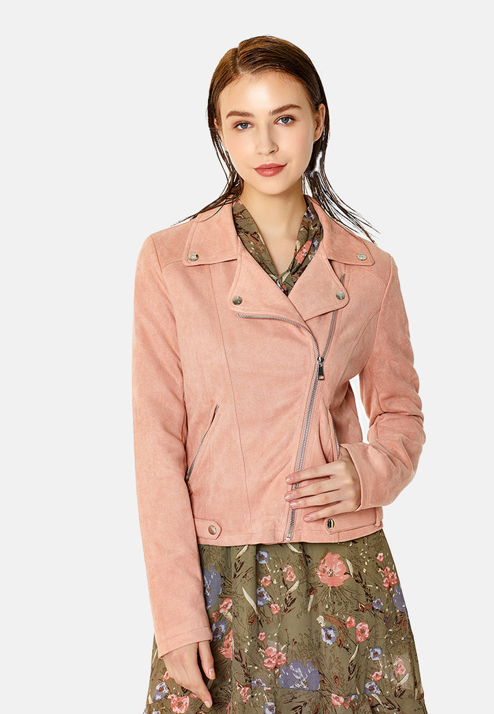 suede biker jacket#color_pink