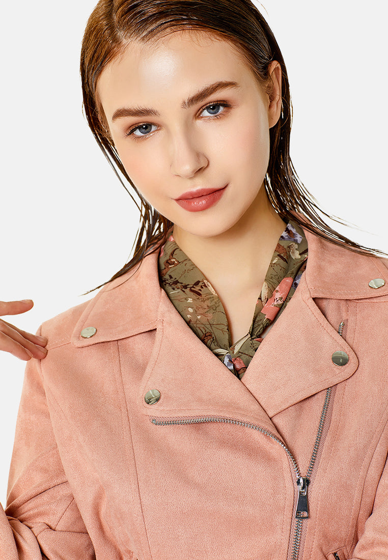 suede biker jacket#color_pink