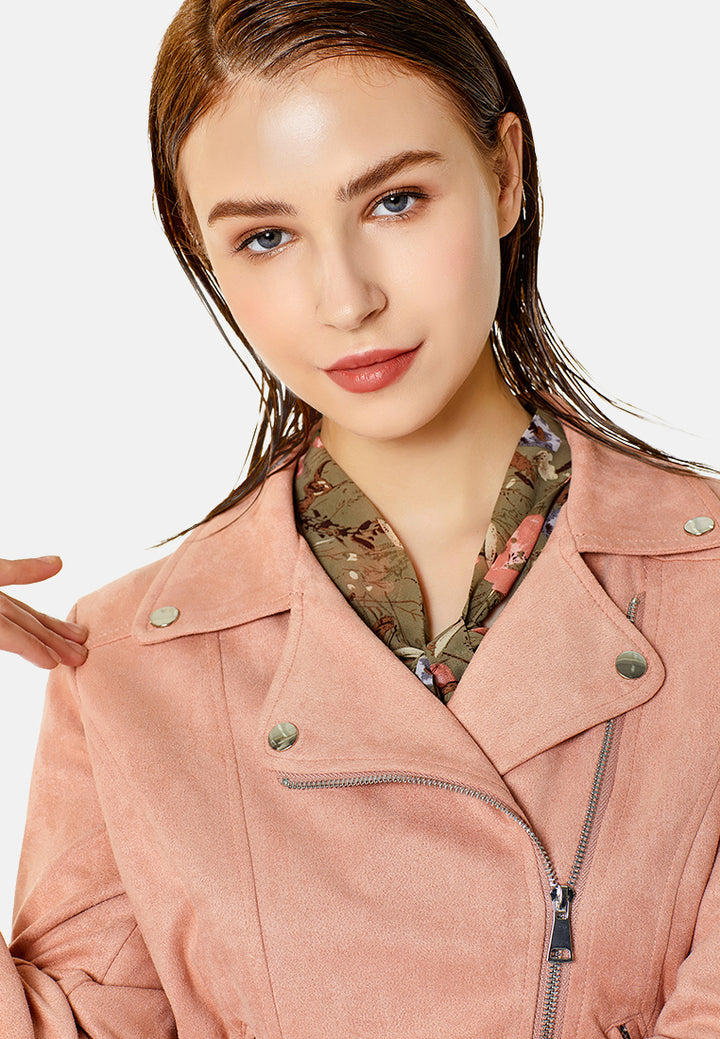 suede biker jacket#color_pink