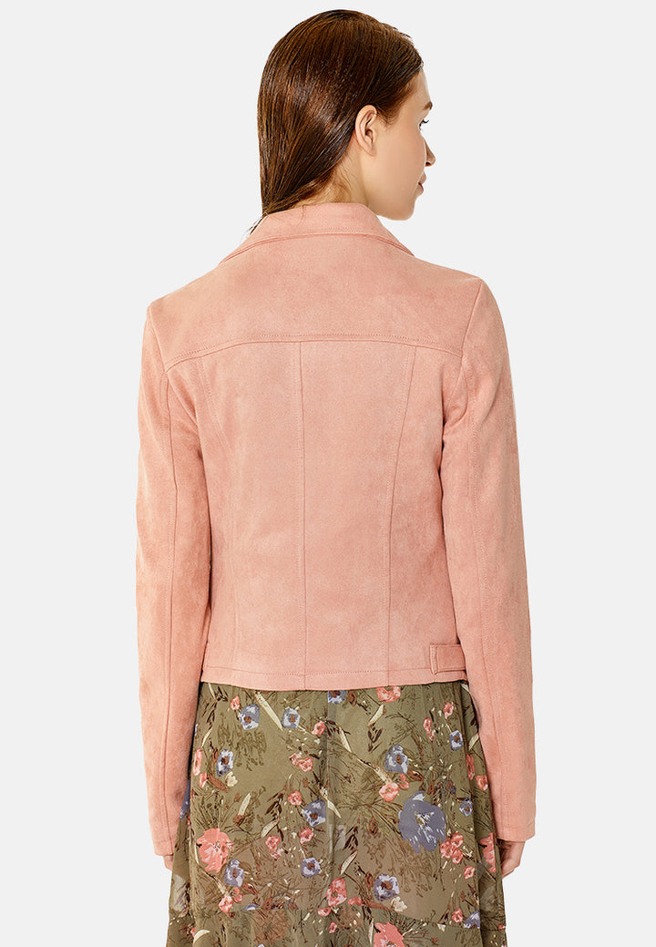 suede biker jacket#color_pink