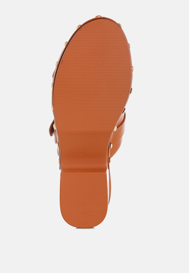 pinto studded genuine leather clogs#color_tan