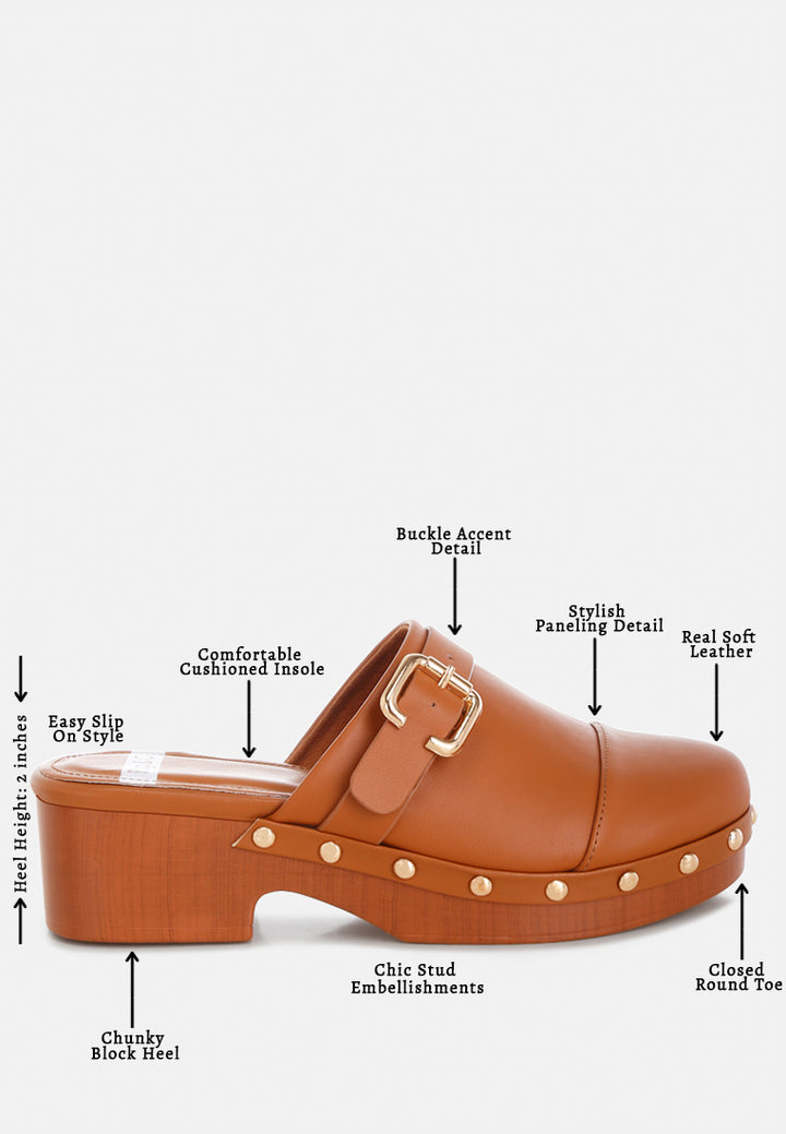 pinto studded genuine leather clogs#color_tan