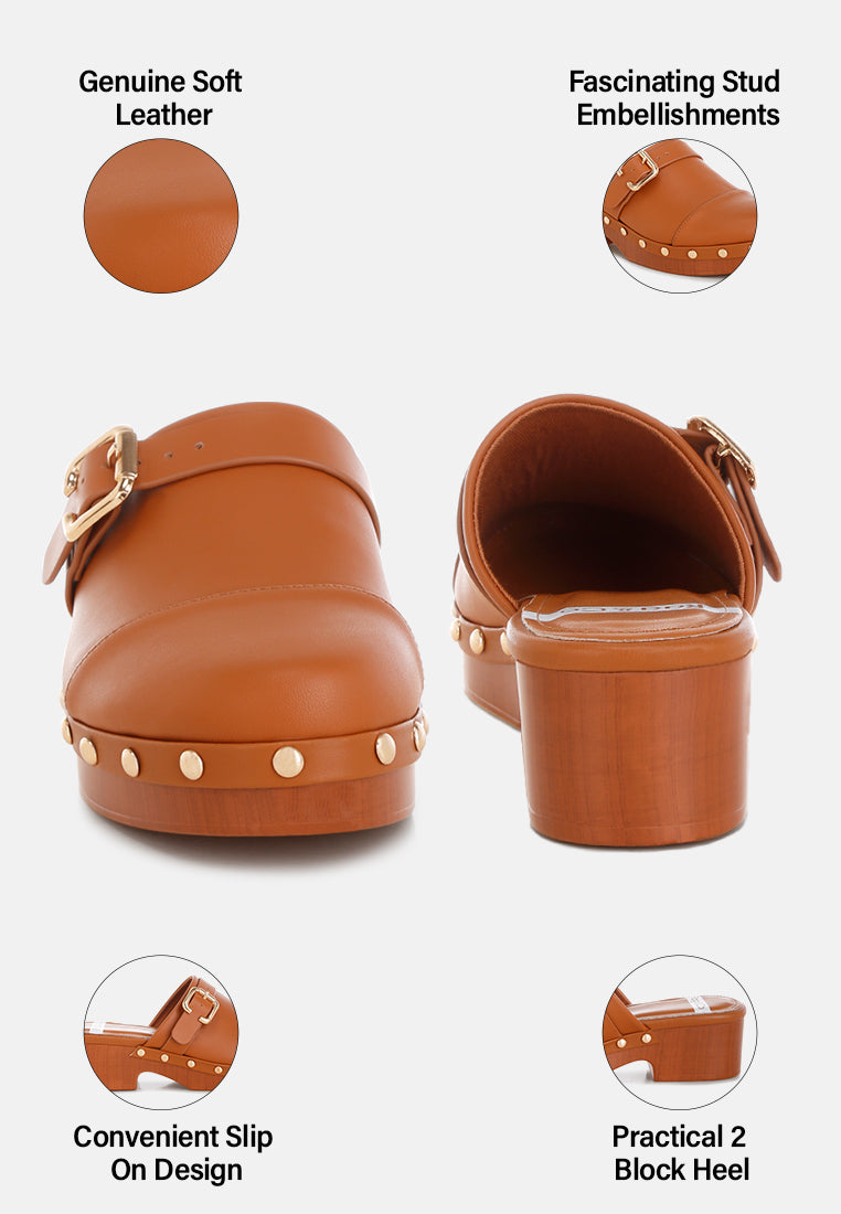 pinto studded genuine leather clogs#color_tan