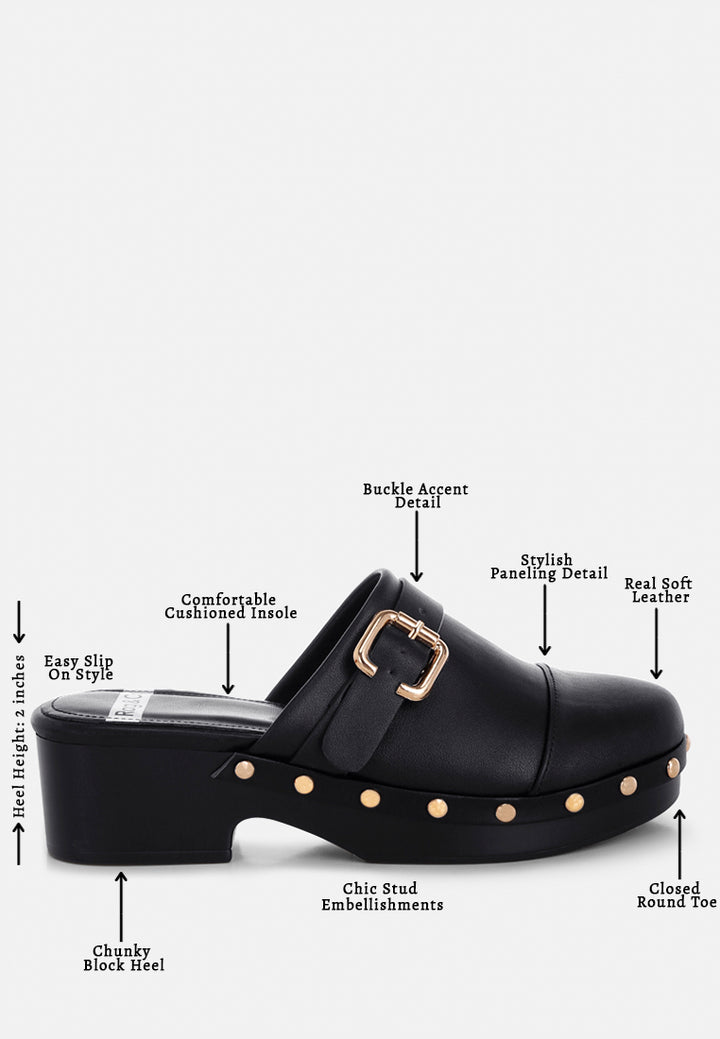 pinto studded genuine leather clogs#color_black