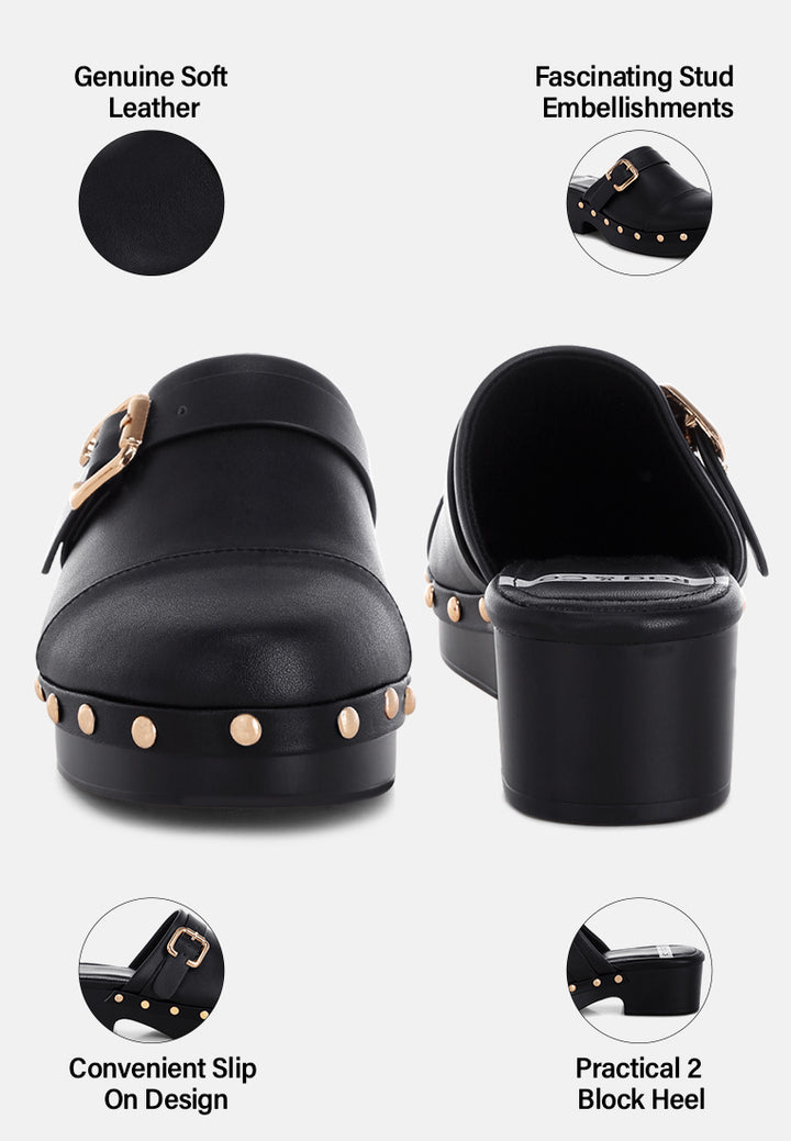 pinto studded genuine leather clogs#color_black