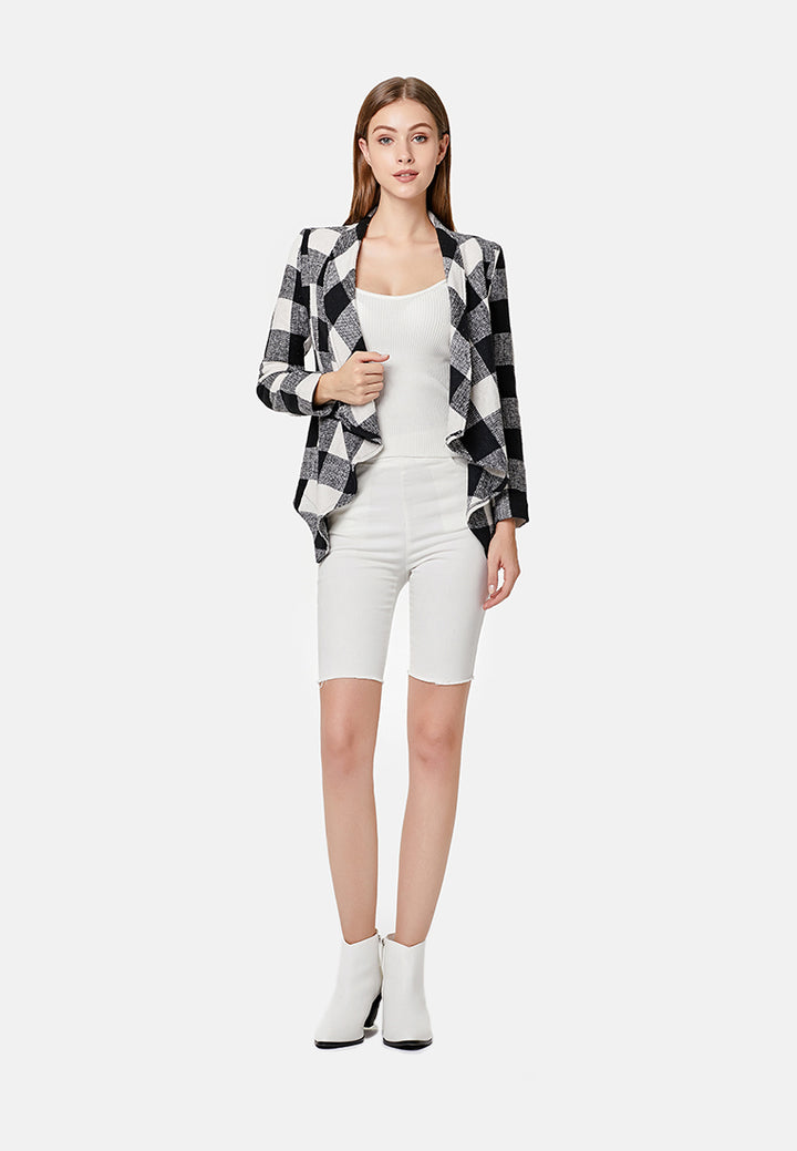 chessboard waterfall jacket#color_black-white
