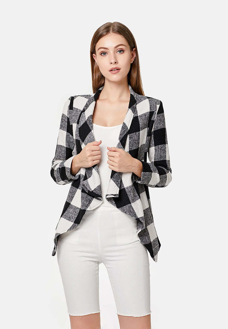 chessboard waterfall jacket#color_black-white