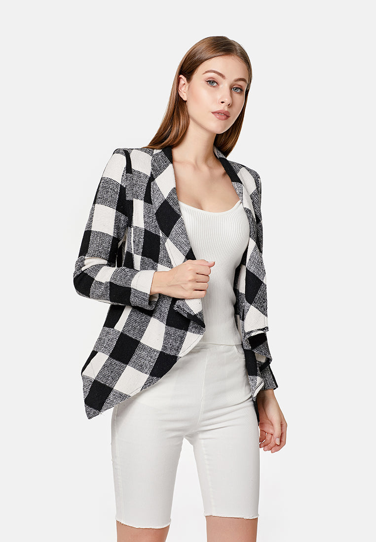 chessboard waterfall jacket#color_black-white