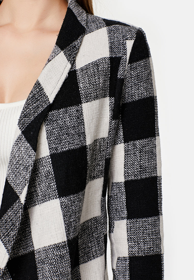 chessboard waterfall jacket#color_black-white
