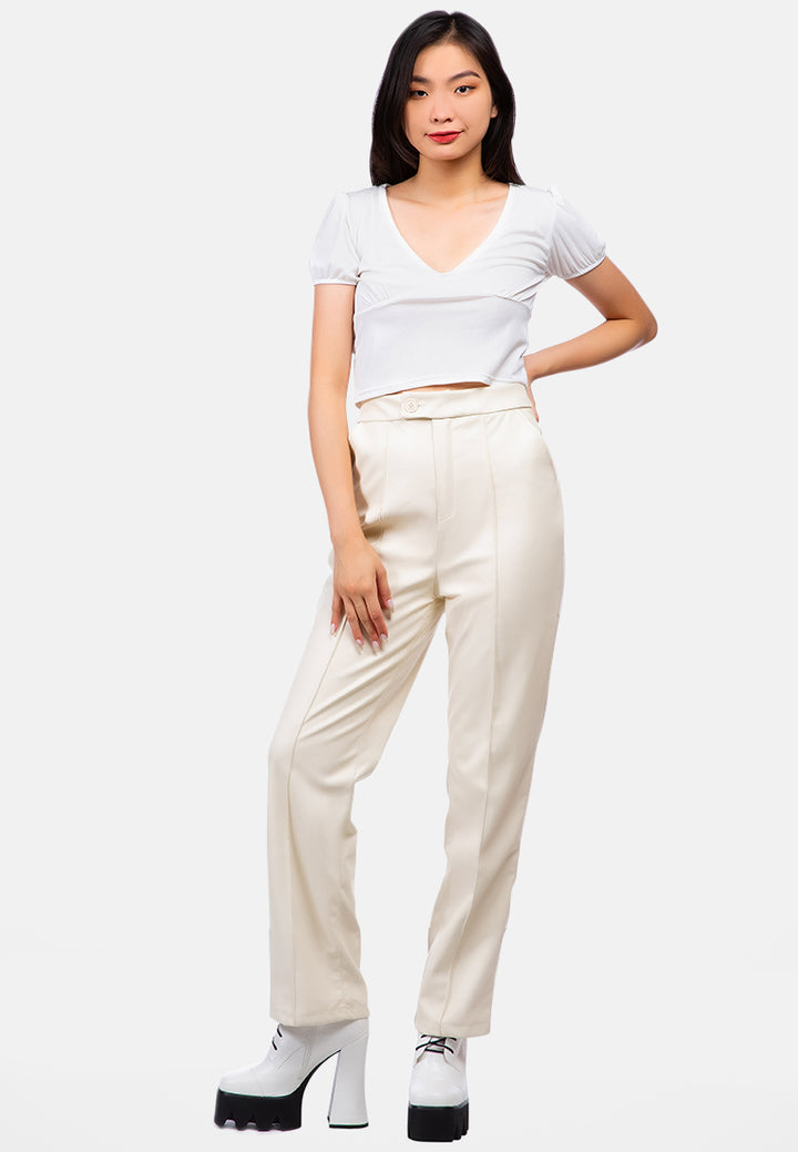 pleated v neck top#color_white