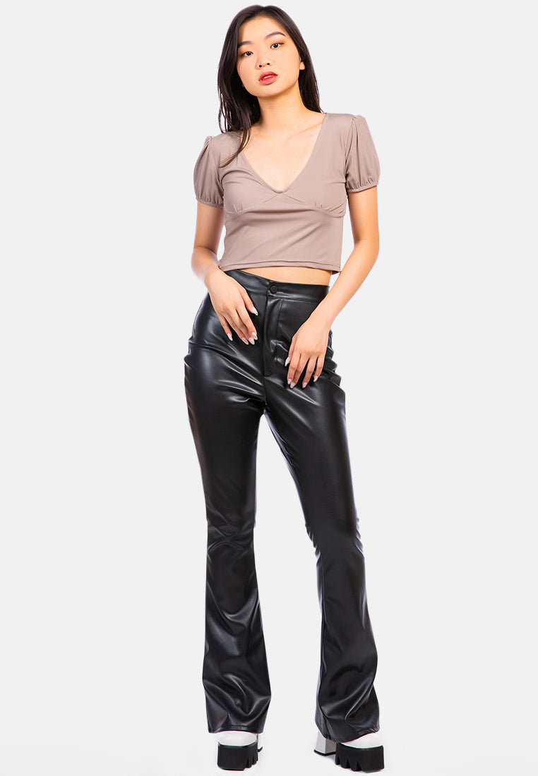 pleated v neck top#color_khaki