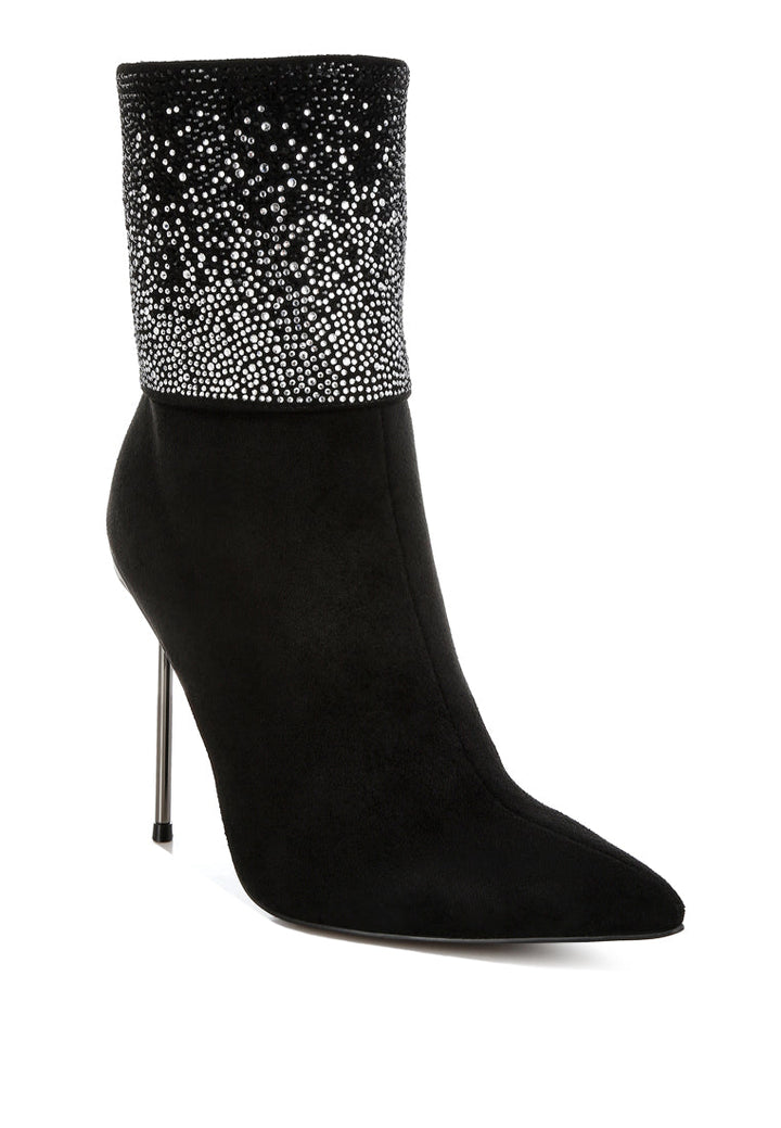 rhinestones embellished foldover boots by ruw#color_black