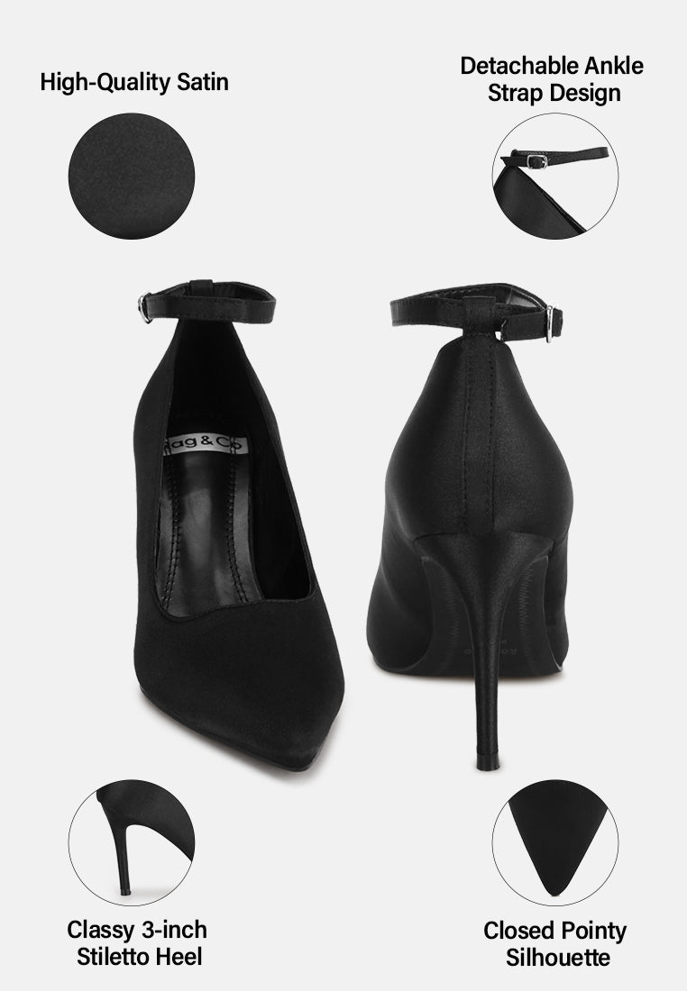 ankle strap stiletto heel pumps by ruw#color_black-satin