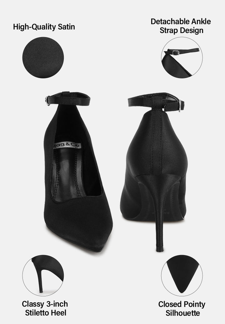 ankle strap stiletto heel pumps by ruw#color_black-satin