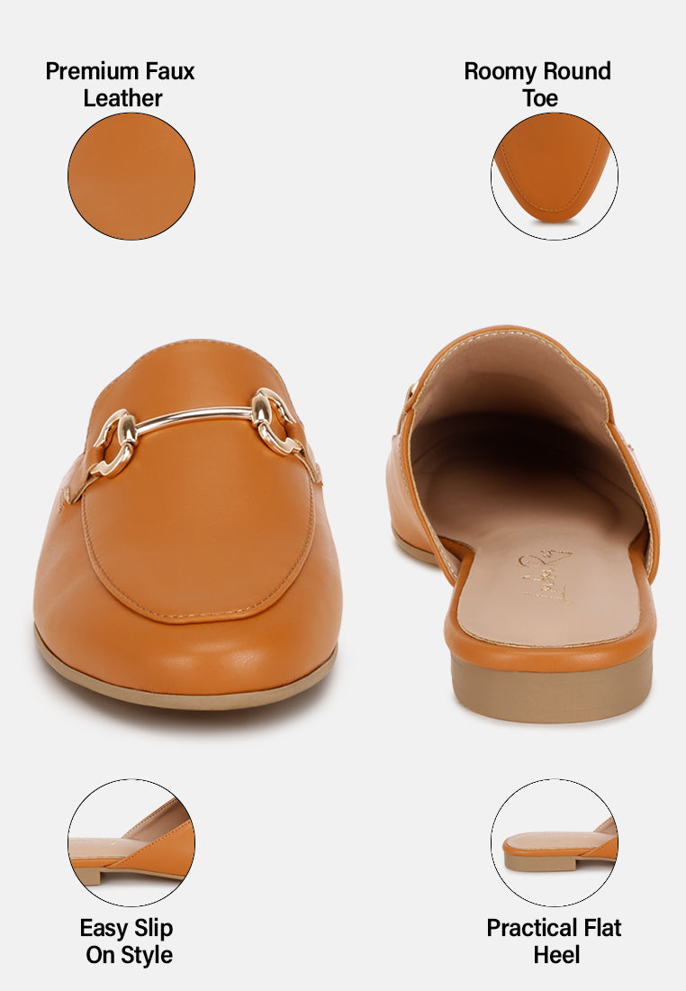 horsebit accent flat mules#color_tan-smooth