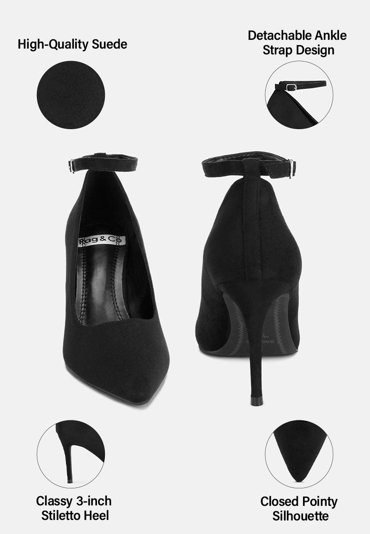 ankle strap stiletto heel pumps by ruw#color_black-suede