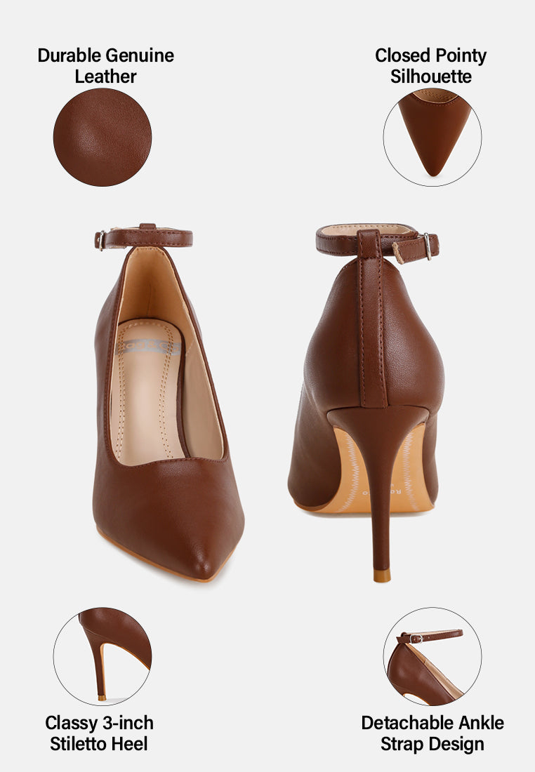 ankle strap stiletto heel pumps by ruw#color_brown-leather