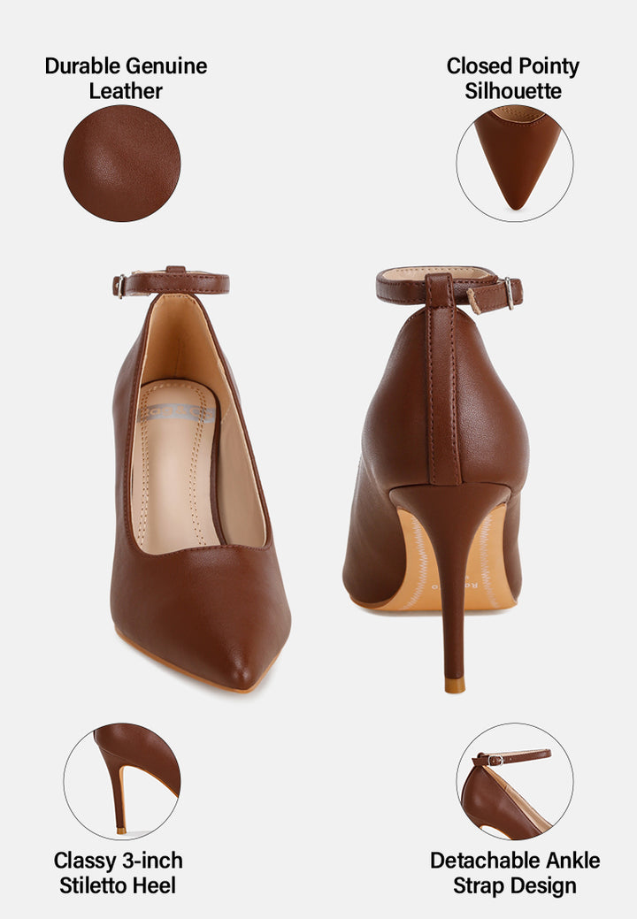 ankle strap stiletto heel pumps by ruw#color_brown-leather