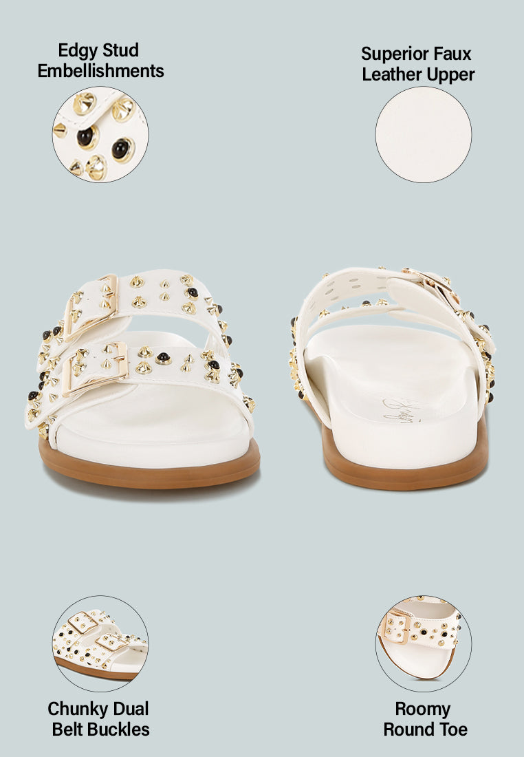 metallic stud embellished sliders by ruw#color_white