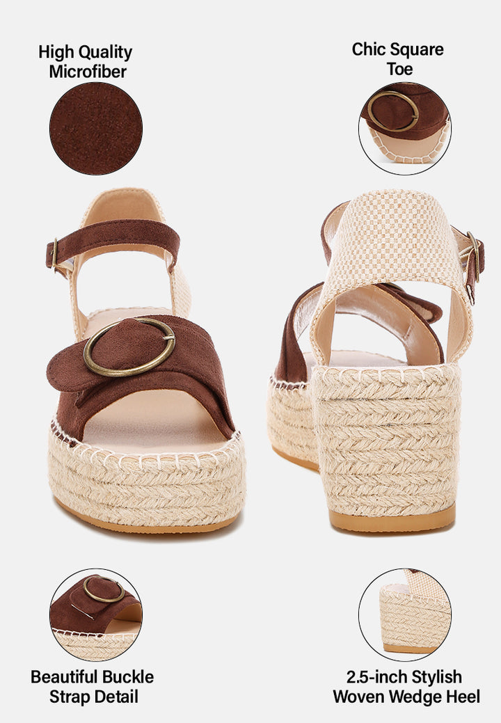 amilta buckle detail espadrille wedges#color_brown