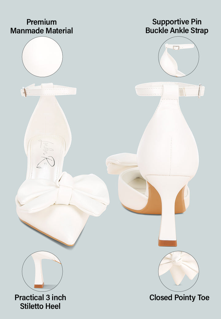 Papave Bow Detail Stiletto Heels#color_white-smooth