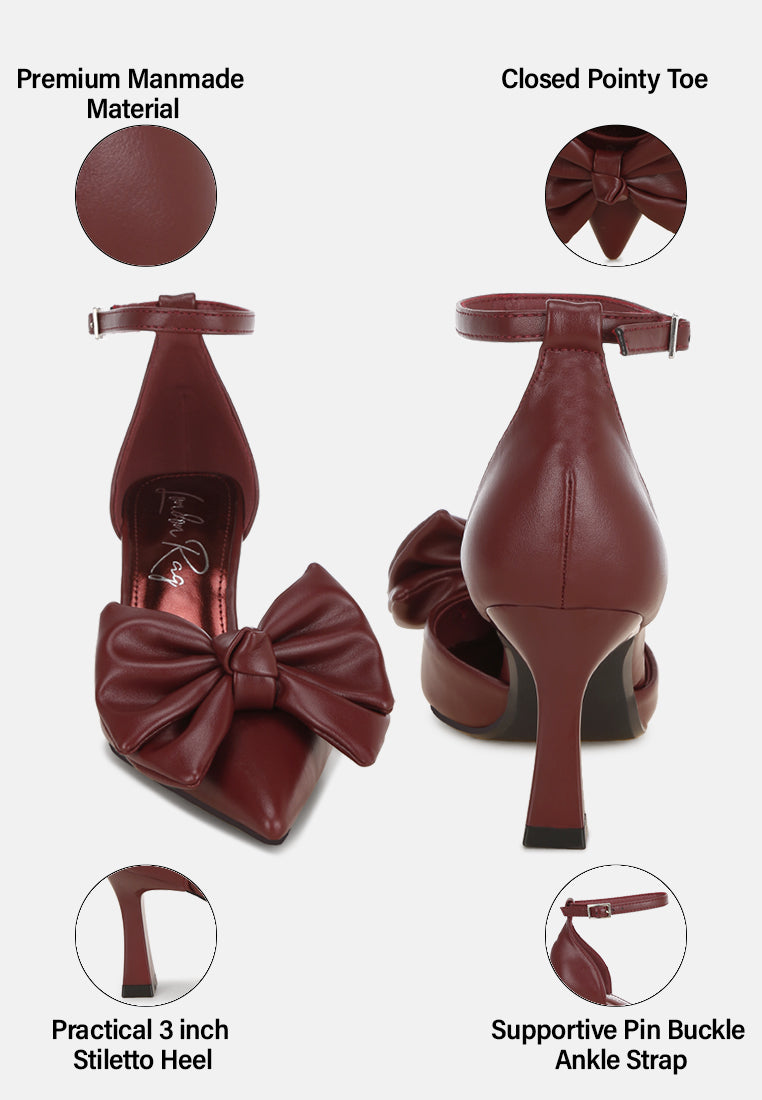 Papave Bow Detail Stiletto Heels#color_burgundy-smooth