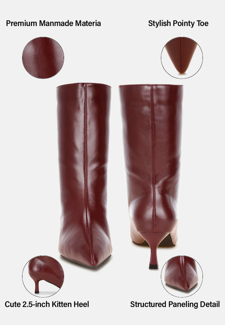Bumbles Kitten Heel Pointed Toe Boots#color_burguday-smooth