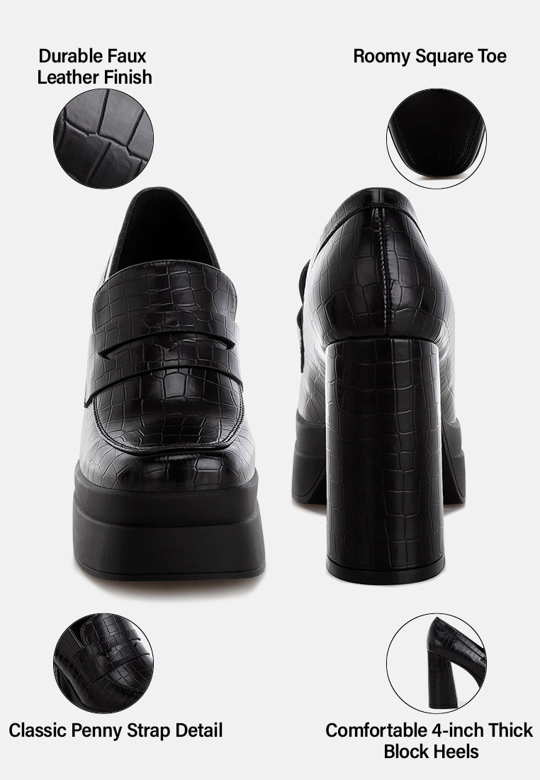 edwina chunky penny strap heeled loafers#color_black