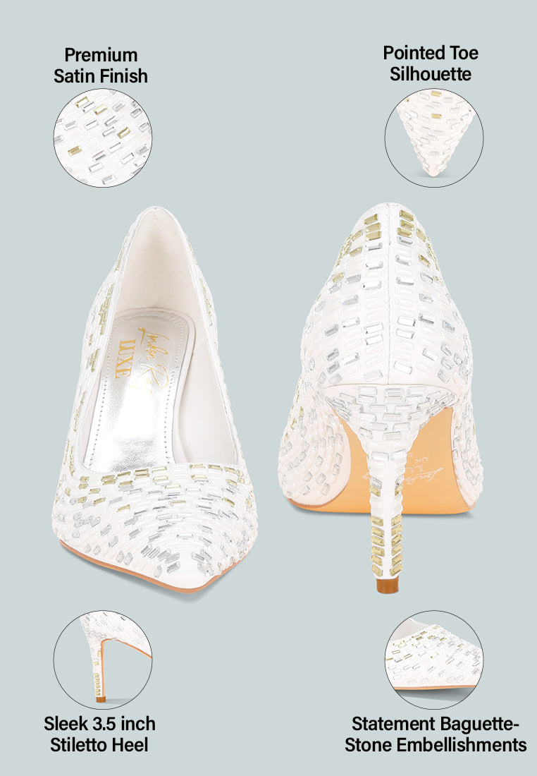 elodie rhinestones embellished pump heels#color_white-satin