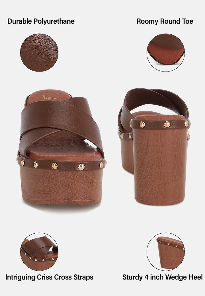 Ciriya Criss Cross Straps Wedge Heels#color_tan-smooth