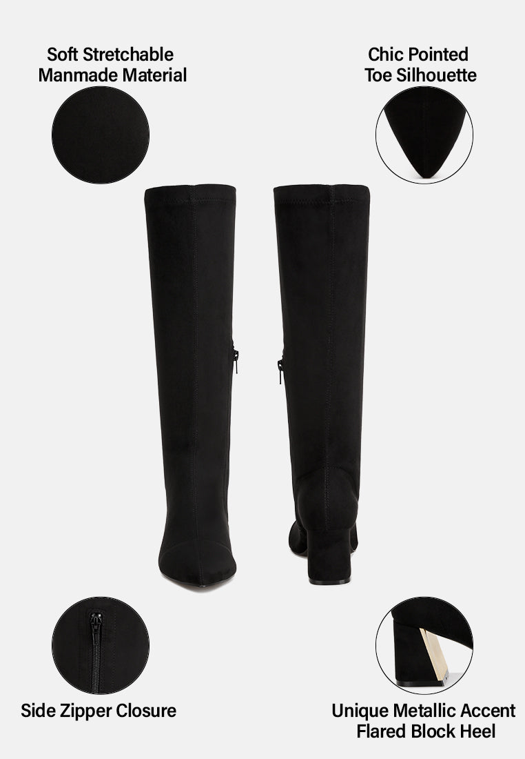 Free Form Stretchable Fit Block Heel Boots#color_black-suede