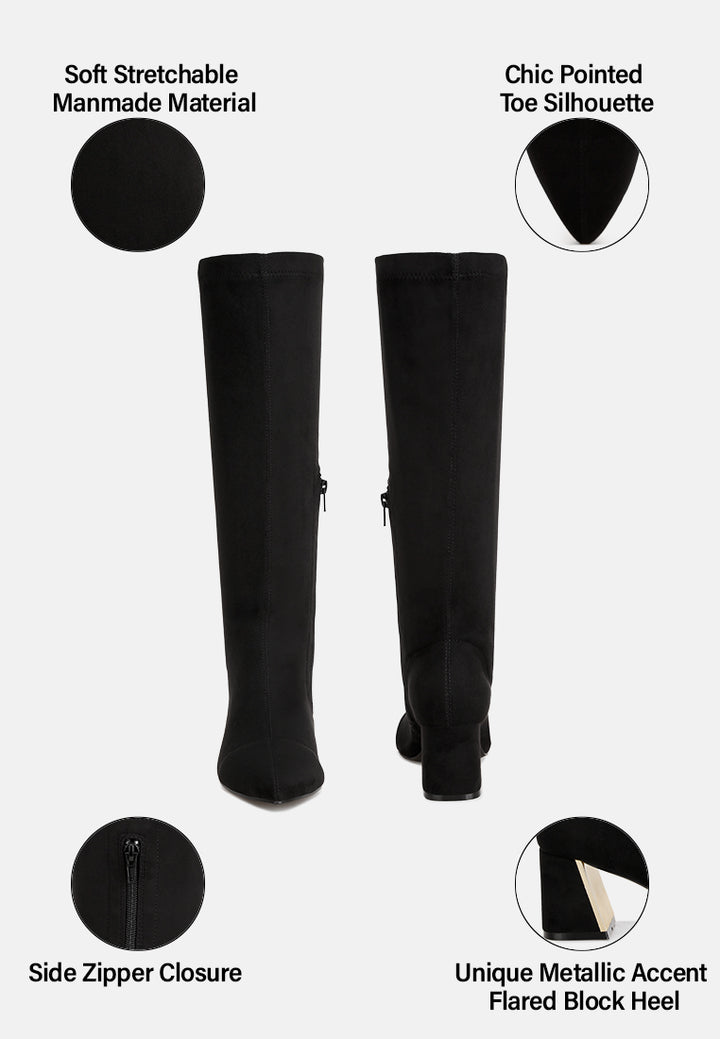 Free Form Stretchable Fit Block Heel Boots#color_black-suede