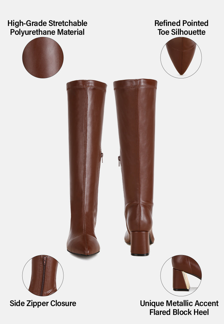 Free Form Stretchable Fit Block Heel Boots#color_brown-smooth