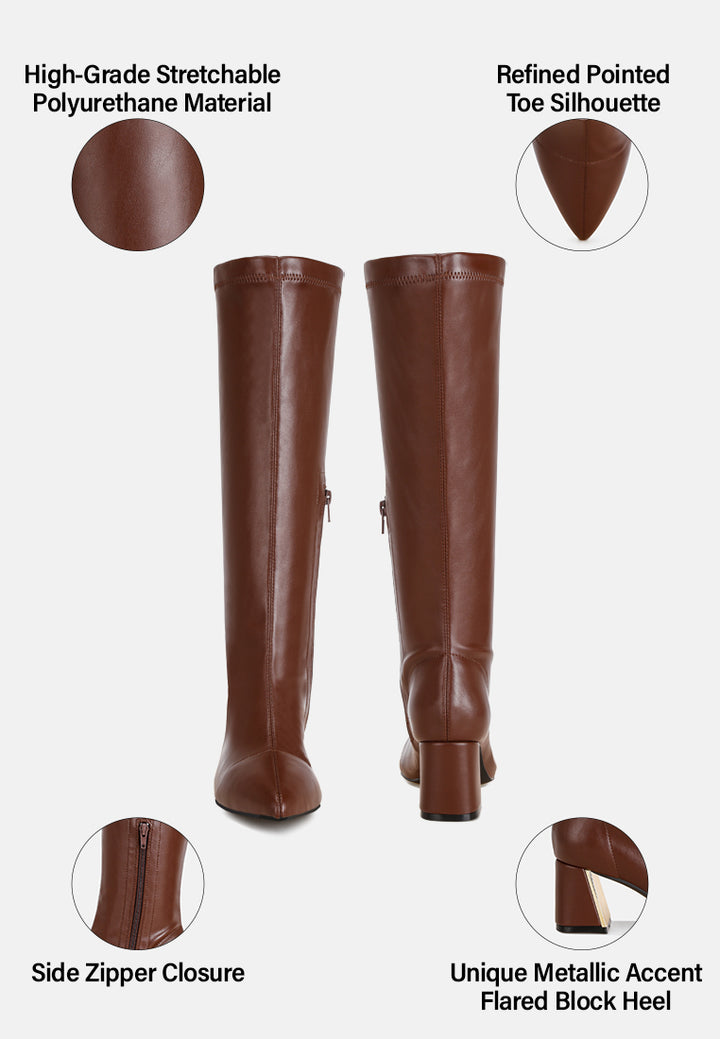 Free Form Stretchable Fit Block Heel Boots#color_brown-smooth