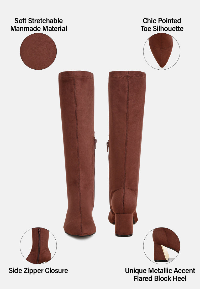 Free Form Stretchable Fit Block Heel Boots#color_brown-suede