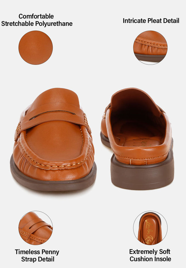 stretch fit pleated flat mules#color_tan-smooth