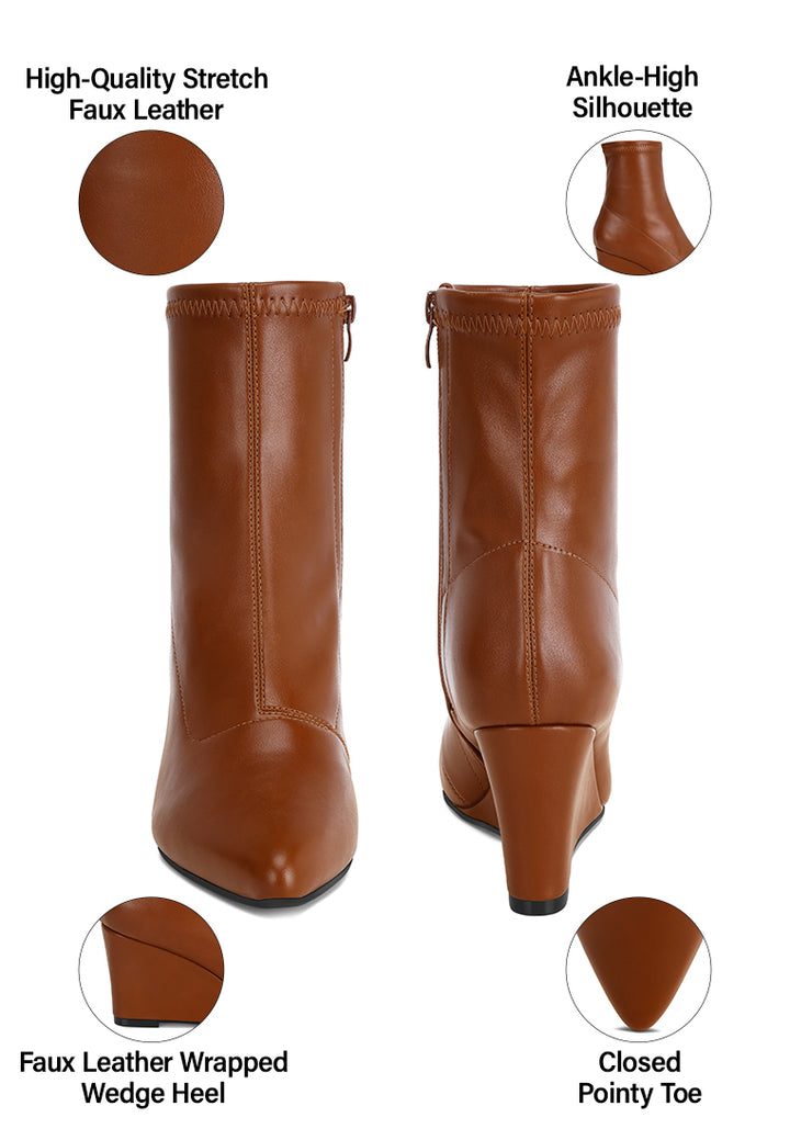 stretchable wedge boots#color_brown-smooth
